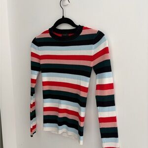 Striped Ribbed Long Sleeve Sweater - Multicolor